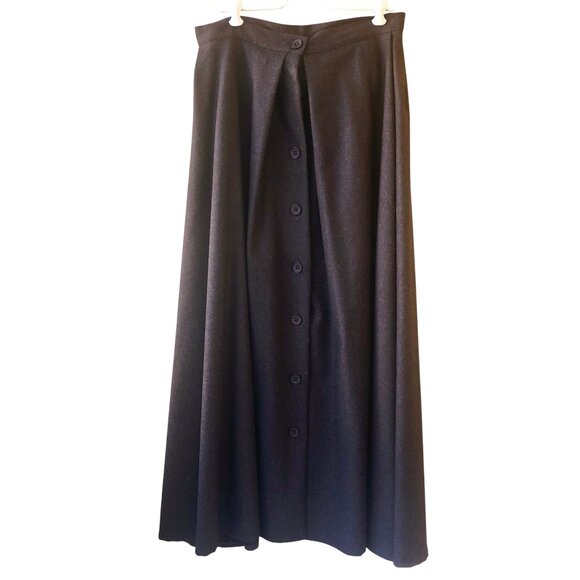 Brown 100% Wool Maxi Long Skirt Button Down Front Vintage 80's USA Womens 14 - Picture 2 of 15